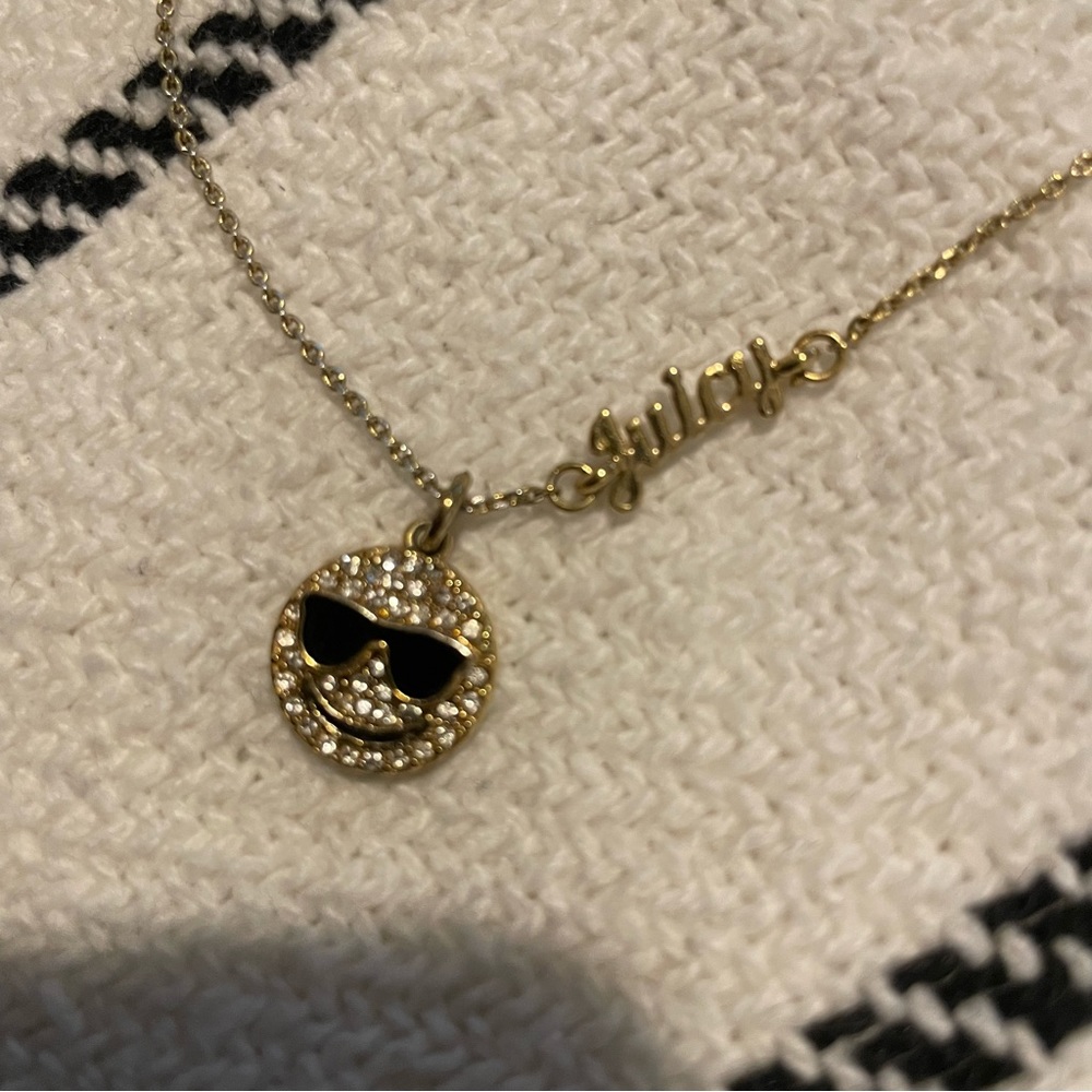 Juicy Couture Smiley Face Pave Gold Necklace